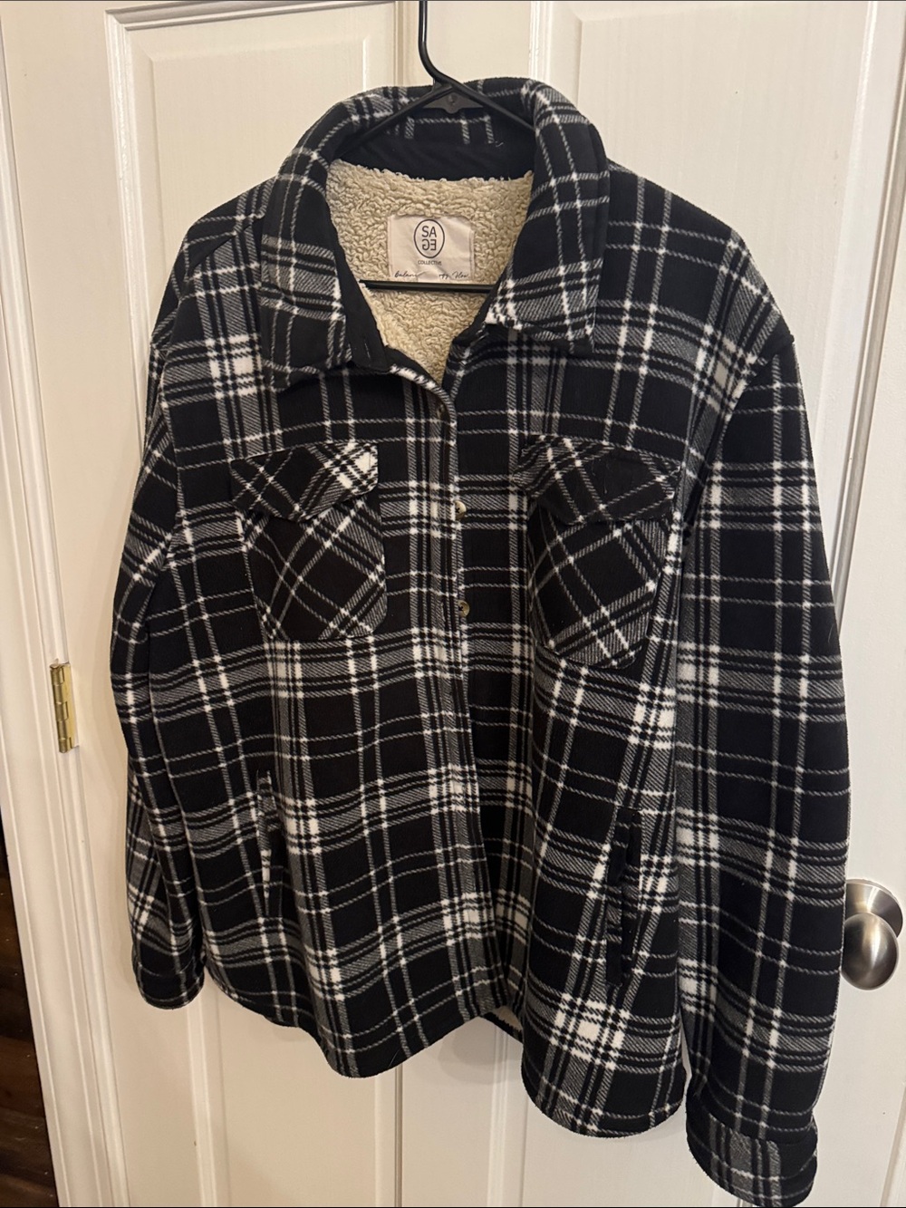 Sage Black & White Plaid Teddy-Lined Jacket